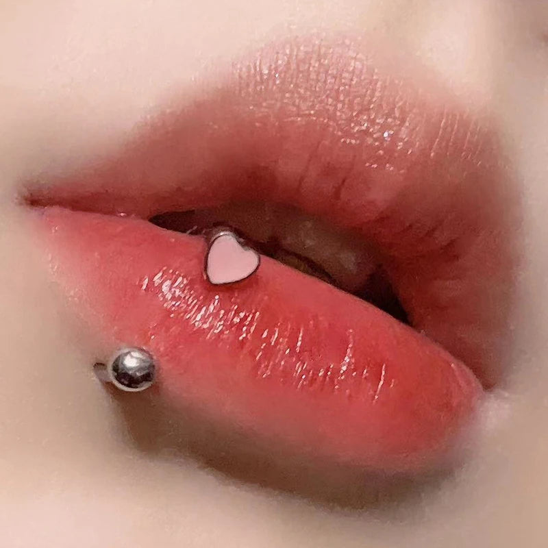 Lunivop 1pc Drip Oil Heart Lip Ring 316L Stainless Steel C Shape Labret Piercing Jewelry Sweet Cool Style Y2k Cartilage Ear Jewelry Gift