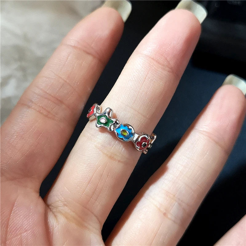 Lunivop Kpop Fashion Y2K Crystal Heart Adjustable Ring Irregular Geometry Punk Vintage Rings For Women Girls Cute Jewelry Accessories