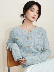Lunivop Elegant Women Sweet Cardigan Sweaters Vintage Long Sleeve French Knitted Jacket Fall O Neck Female Single Breasted Retro Tops
