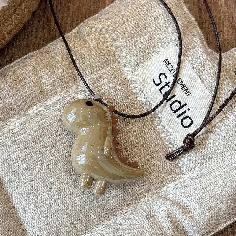 Lunivop Sweet Cute Elephant Dinosaur Pendant Necklace for Women Men Fashion Long Rope Chain Necklace Vintage Y2K Jewelry Accessories