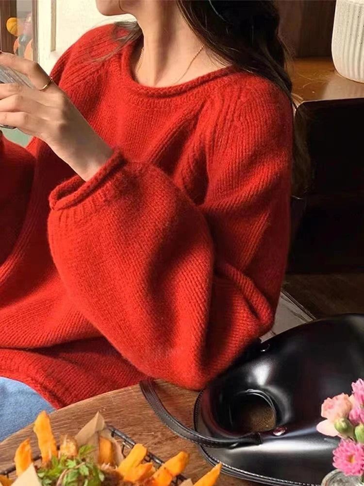 Lunivop Knit Sweater Women's Tops Long Sleeves Crew Neck Pullover Oversized Loose Plain Jumper Casual Stylish Autumn Winter Outfit