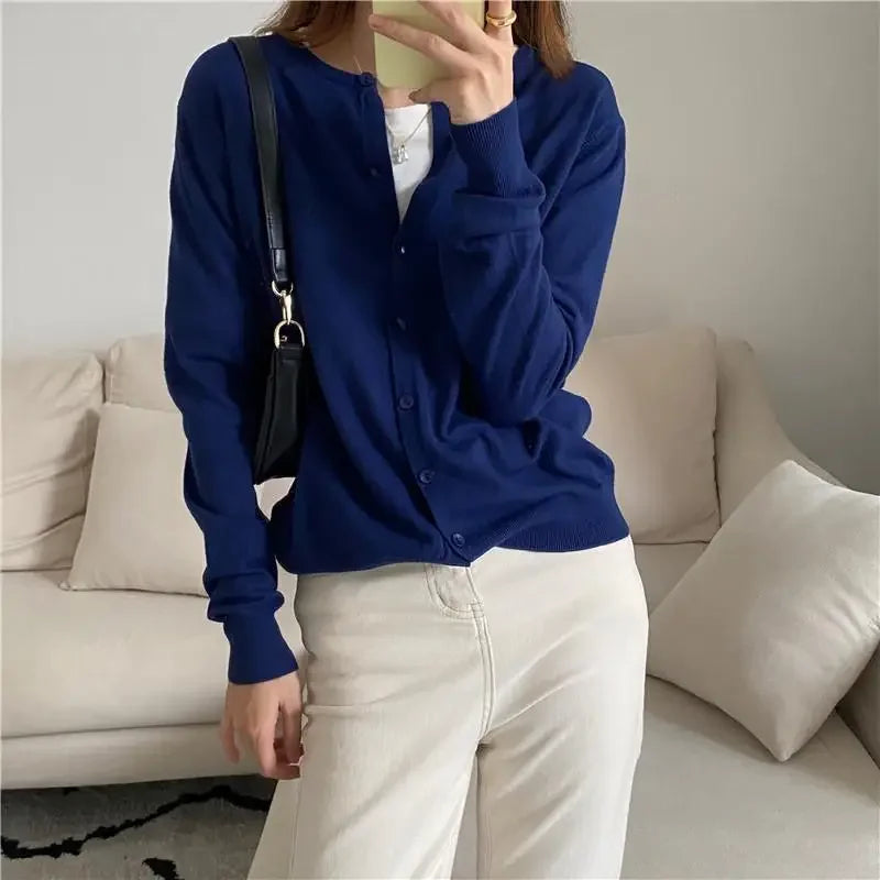 Lunivop Knitted Sweater Cardigan Loose-fit Warm Jacket Inner Wear Outer Korean Style Stylish Women's Top Core-spun Yarn