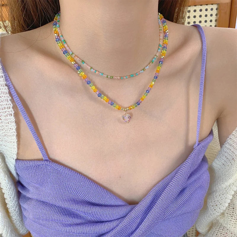 Lunivop New Korea Summer Lovely Colorful Flowers Daisy Transparent Crystal Beading Strand Short Choker Necklace for Women