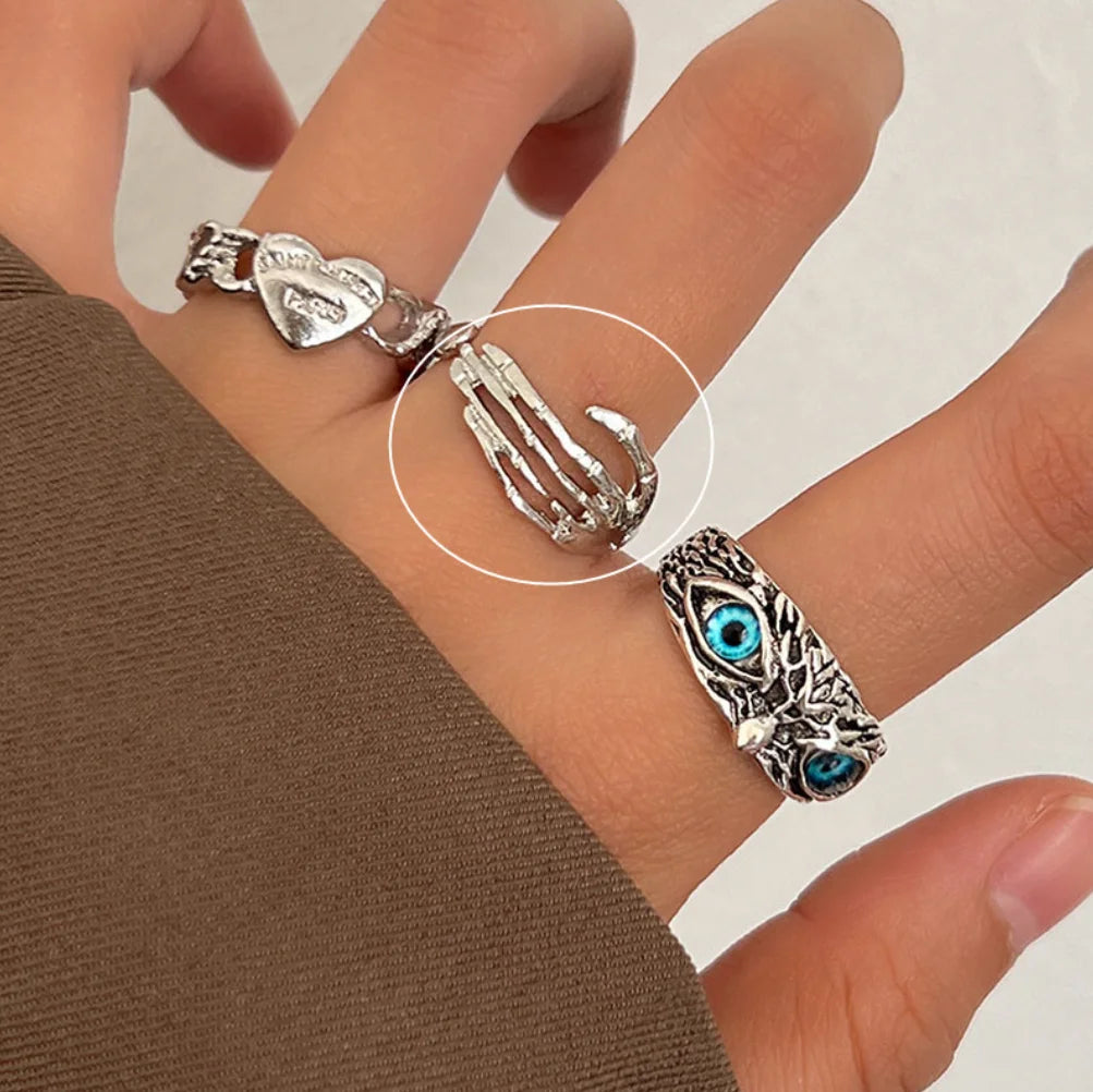 Lunivop New Trendy Korea Silver Simple Vintage Flower Heart Finger Rings for Women Girls Stacking Rings Party Jewelry Gift