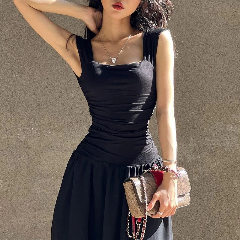 Lunivop  WhereMery Elegant Slip Long Dresses Sexy Women Ruched Bodycon Solid Maxi Dress Spring Y2K Summer Temperament High-waist Vestidos
