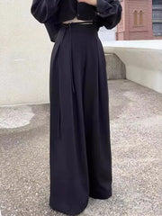 Lunivop Vintage Women Wide Leg Pants Shirring Lace-up Loose Versatile 2025 New Autumn Female High Waist Fashion Trousers 17G7456