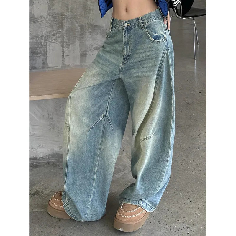 Lunivop Blue Womens Jeans High Waist Vintage Straight Baggy Denim Pants Streetwear American Style Fashion Casual Wide Leg Denim Trouser