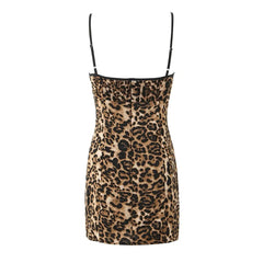 Lunivop  Sexy Bow V neck Brown Leopard Print Sling Dress Women Skinny Slim Waist Package Hips Backless Hem Mini Robe Femme Vestidos
