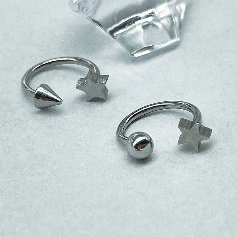 Lunivop Punk Trendy Cool Pentagram Pointed Cone Lip Ring Horseshoe Ring Titanium Steel Balls Star Labret Piercing Earring Helix Jewelry