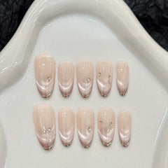 Lunivop  10Ppcs Handmade Press on Nails Women Purple Cat Eye Fake Nails with Glue Spring Summer Mid-Length Girls Aesthetic false Nails