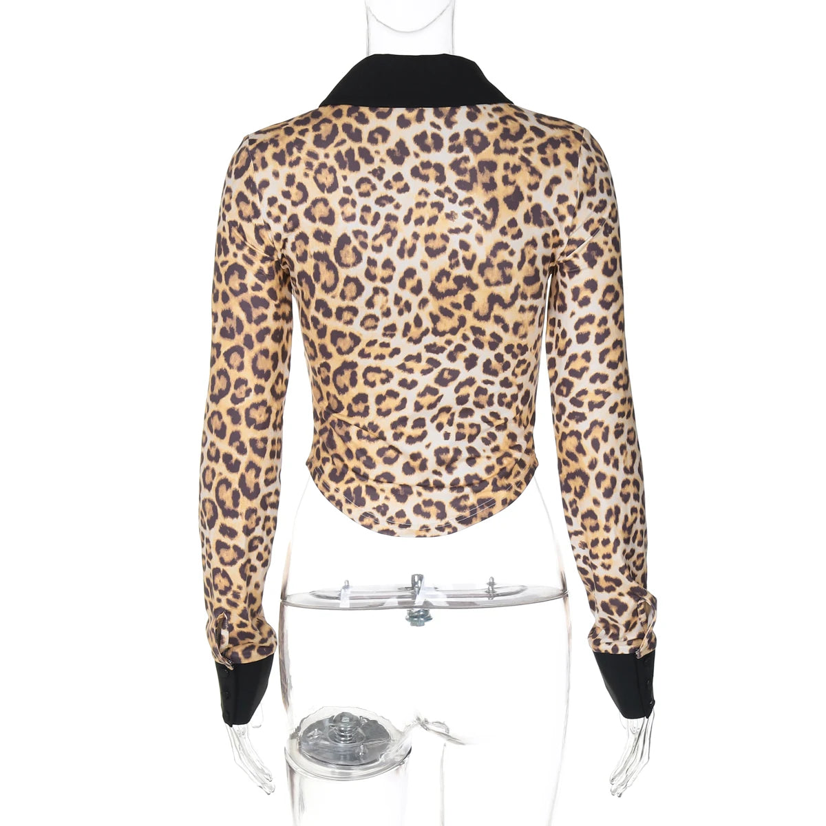 Lunivop Lygens Leopard Print Long Sleeve Turn Down Collar High Waist Sexy Women'S  Tshirt Top Fashion Y2K Nstreetwear Casual Outfit