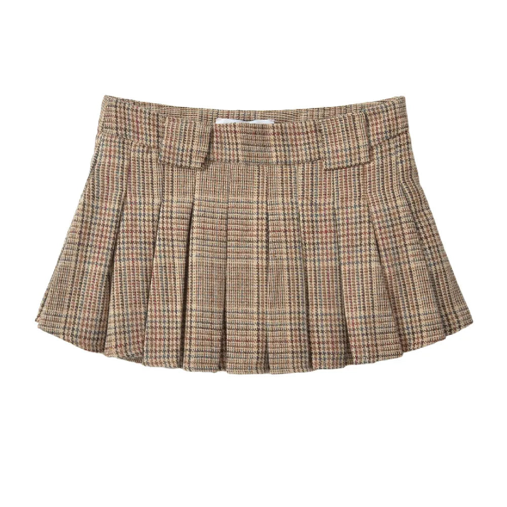 Lunivop  Women Side Zipper Low Waist Plaid Tweed Mini Pleated Skirt The Spice Girls Ruched Hem A-lined Short SkirtsFemme