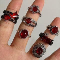 Lunivop Vintage Y2k Gothic Red Crystal Glass Irregular Geometry Aesthetic Open Rings For Women Punk Creative Grunge Jewelry Accessories