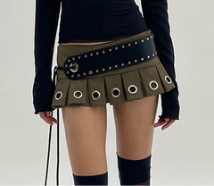 Lunivop  Punk Style Low Rise Mini Skirt with Leather Belt Hot Sexy Super Short Pleated Skirts Women Harajuku Clubwear Outfits y2k