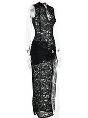 Lunivop  Sexy black see through lace dresses for women elegant birthday evening party dresses woman nightclub maxi summer dress vestidos