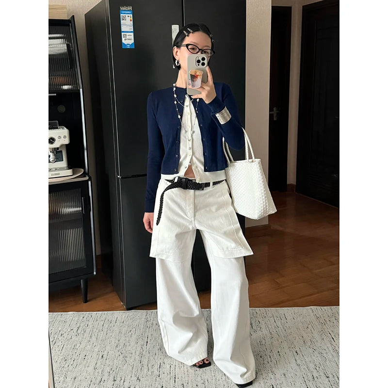 Lunivop Bottoms Chic Fake Y2k Jeans Streetwear Vintage Flare Pants for Women Casual High Waist Denim Trousers Pantalon Femme