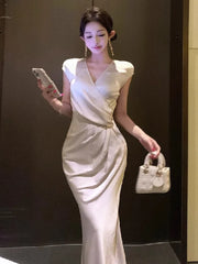 Lunivop  Temperament Dresses Women V Neck Elegant Sexy Slim French Style Solid Temperament Mermaid Dress Party Female Vintage