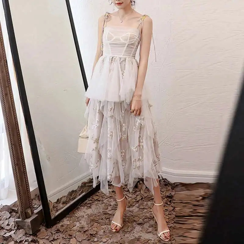 Lunivop Banquet Dress Women Elegant Spring Autumn New 2025 Slimming Spliced Mesh Party Cake Long Dresses Female