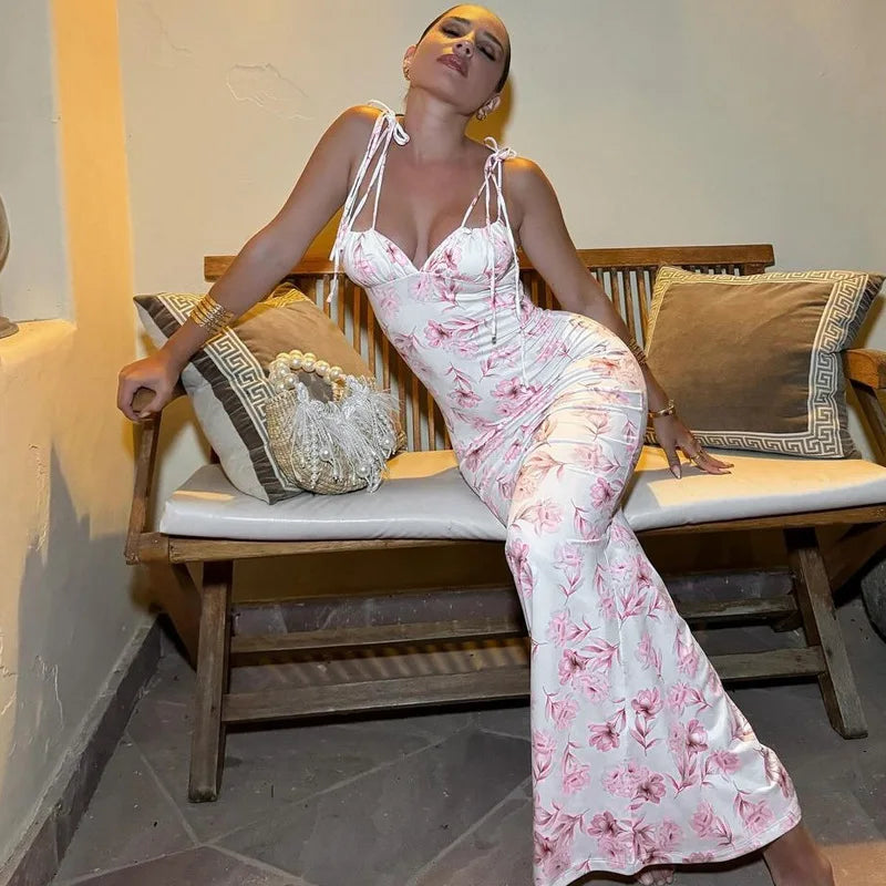 Lunivop Floral Print Sleeveless Bodycon Long Women'S Dresess Elegant Evening Summer Party Vacation Beachwear Casual Clothes