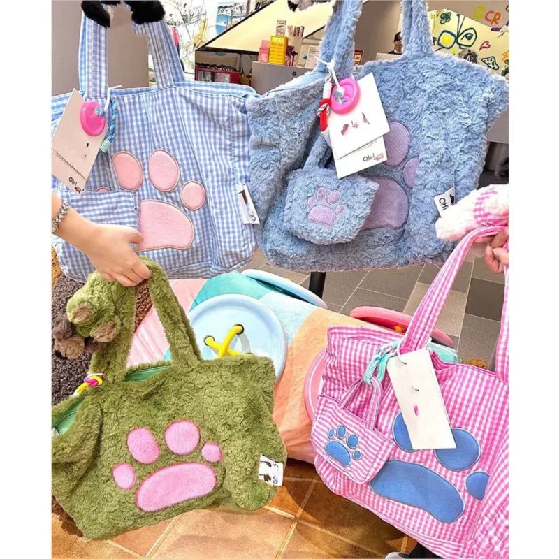 Lunivop Harajuku Large Capacity Tote Bag Purse Women Sweet Cute Plush Soft Green Handbag Female Versatile Shoulder Bags Chic