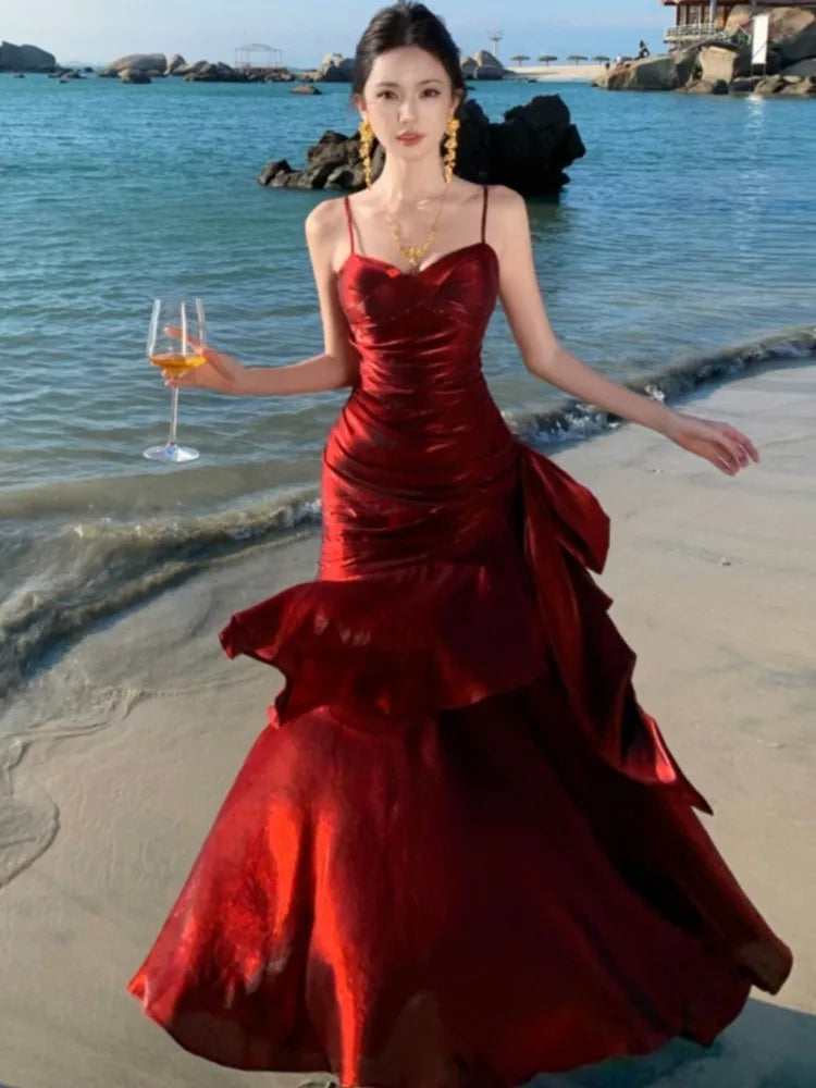Lunivop Elegant Ruffles Party Dress for Women Sexy Spaghetti Strap Sleeveless Princess Evening Dresses Summer Holiday Beach Vestidos New