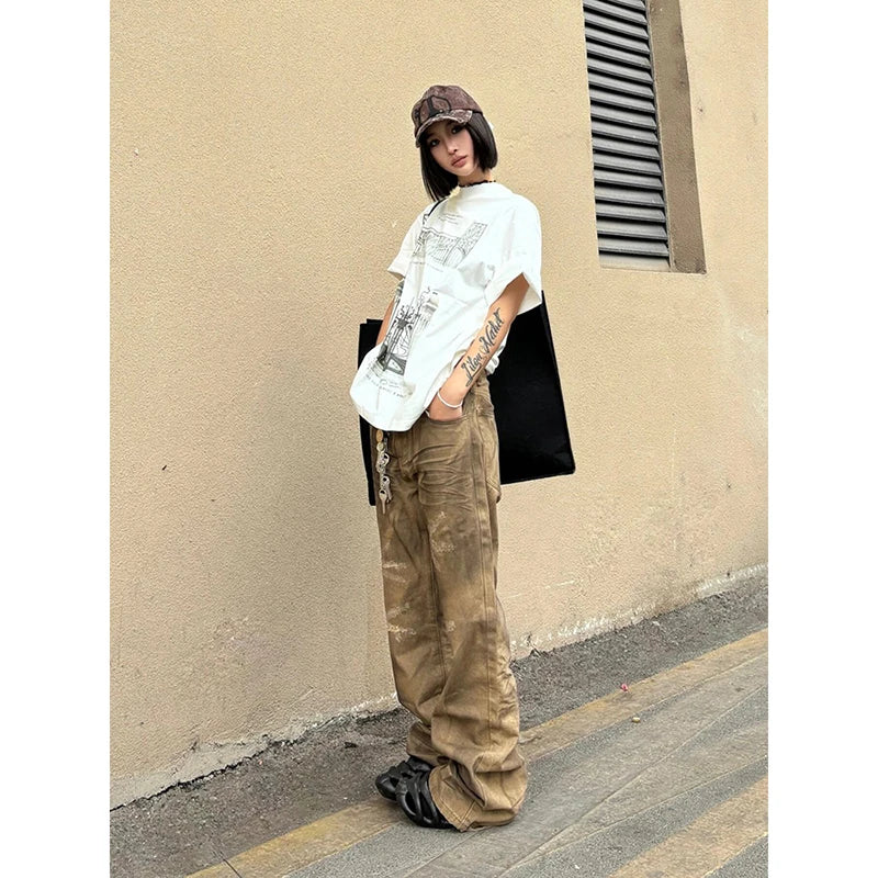 Lunivop Y2K Wide Leg Baggy Female Pants Harajuku Vintage High Waist Loose Jeans 2024 Spring Women's Casual Street Style Denim Trouser