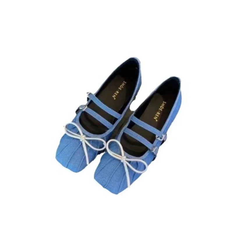 Lunivop Fashion Square Head Shallow Mouth Single Shoes Female Designer Bowknot Fairy Soft Flats Double Strap Mary Jane Shoes