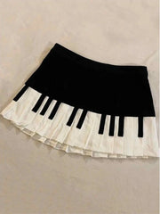 Lunivop  American Vintage Black White Piano Keys Skirts Y2k Slim Waist Ruched A-line Skirt for Women 2025 Summer New Faldas Mujer