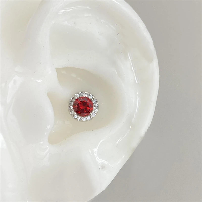 Lunivop Red Zircon Crown 316L Stainless Steel  Spiral Ear Bone Nail New Fashion Y2K Earrings for Women Ear Piercing Cochlea Jewelry