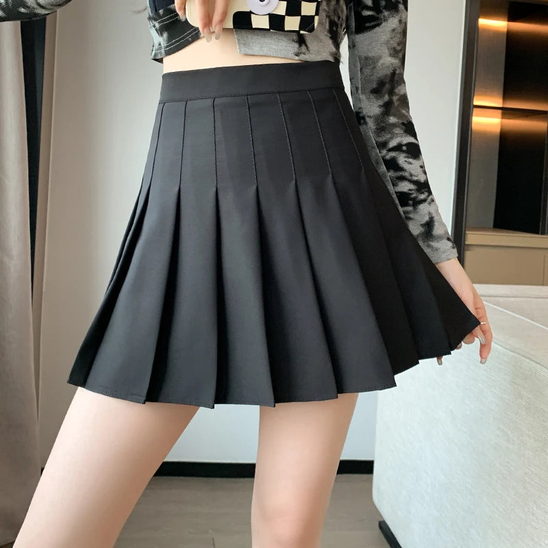 Lunivop Punk Mini Skirt With Chain Belt Rock Girl Cheerleading Belted Pleated Skirt Women Alt-girl Egirl Y2K Outfit