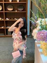 Lunivop  Irregular Camis Women Sweet Sexy Floral Printed Slash Neck Vintage Summer Fashion Holiday Tank Tops Female Casual