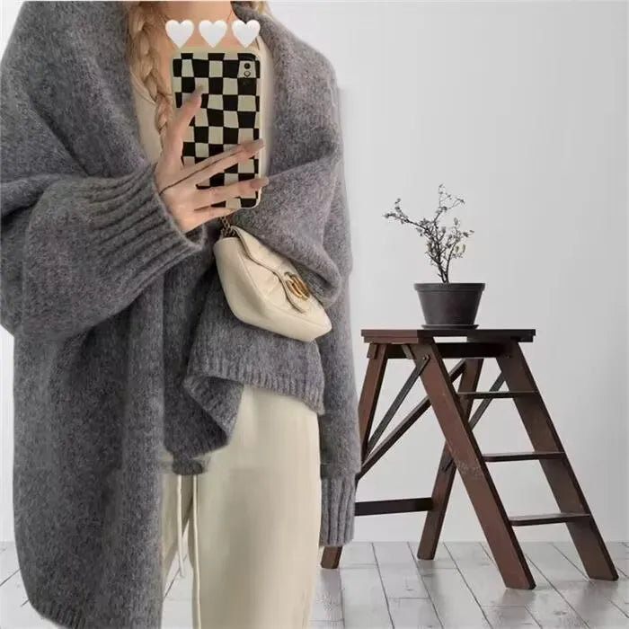 Lunivop Oversized Open Front Knit Cardigan for Women Comfy Sweater Coat Female Open-front Duster Cardi Casual Chic Autumn Winter Outfit