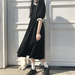 Lunivop  Kawaii Doll Collar Summer Womens Dresses New Korean Fashion Black Midi Dresses Preppy Style Elegant Party Lolita Dress