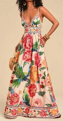 Lunivop  New Spaghetti Strap Fashion Printed V-Neck Long Dresses Floral Patterns Women Clothing Party Clubwear Sleeveless Dress