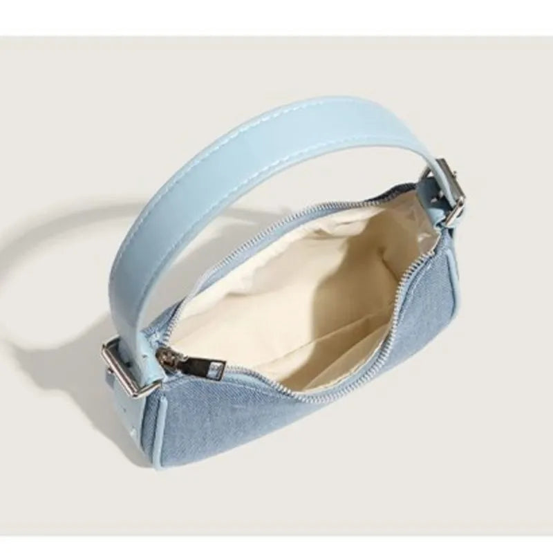 Lunivop Retro Denim Y2k Bags Purse Women Harajukuu Heart Rhinestone Zipper Casual Shoulder Bags Ladies Vintage Trendy Handbag