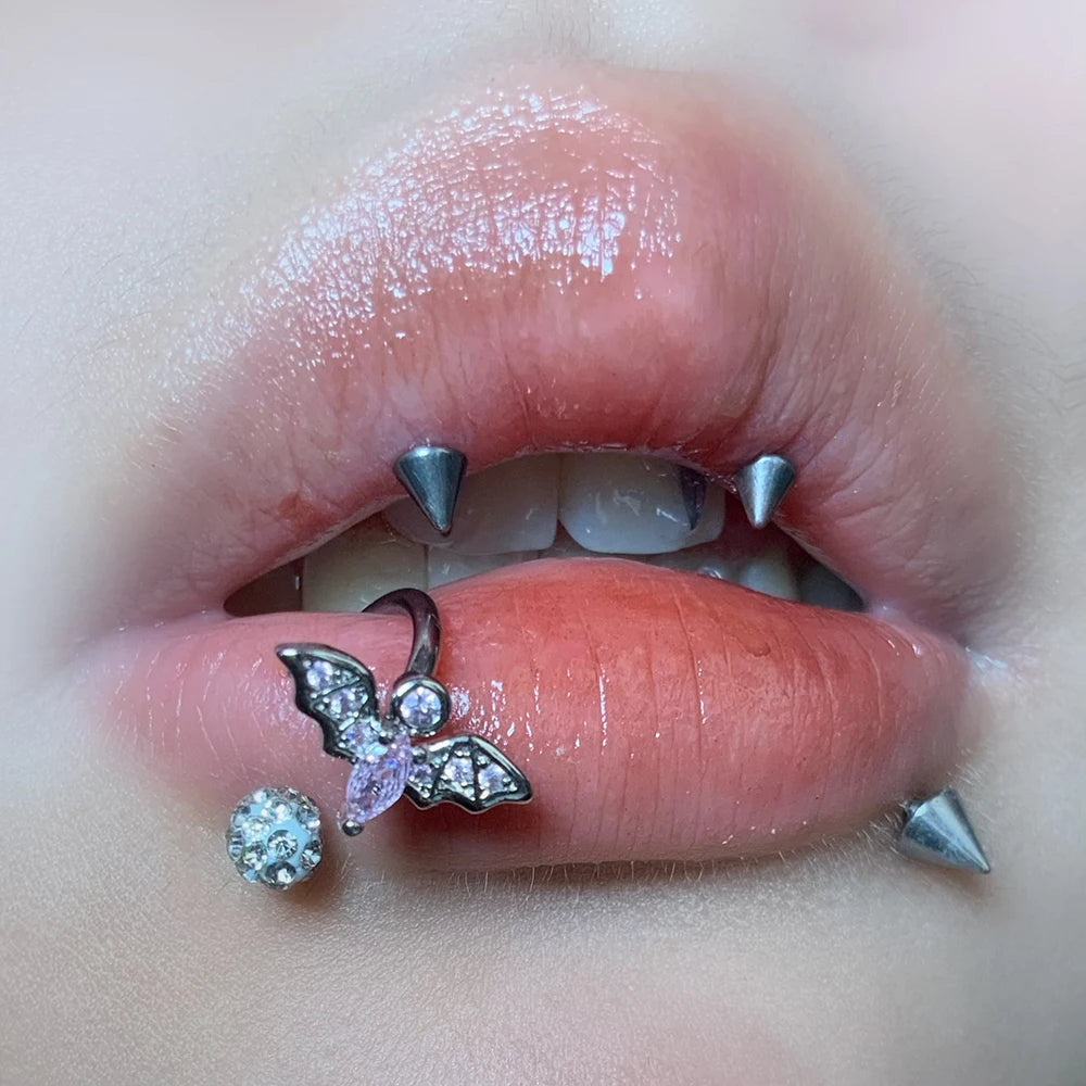 Lunivop  1pc Punk Cool Bat Lip Ring C-shaped Stainless Steel Zircon Labret Piercing Lip Ring Cartilage Fashion Body Jewelry Gifts