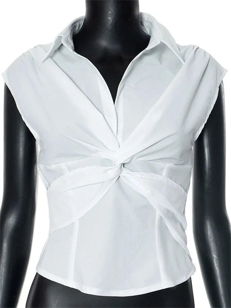 Lunivop White V-Neck Shirts Tank Top Female Sleeveless See-Through Casual Patchwork Elegant Cropped Y2k Top Tee Ladies Vest&nbsp;