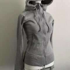 Lunivop  American Vintage Plush Thicken Hoodie for Women Winter New Niche Casual All Match Long Sleeves Zip Up Hoodie Slim Fit Y2k Top