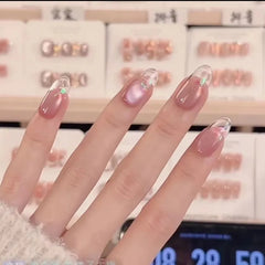 Lunivop  10pcs Handmade Reusable False Nails Set Cherry Blossom Cat Eye Stick-on Nails Spring Summer Manicure Press on Nails with Design