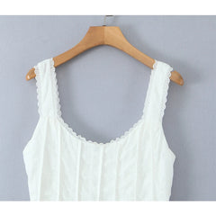 Lunivop  Sweet Girl O Neck Sleeveless White Tank Mini Dress Women Side Bandage Pleated Hem Casual Holiday Summer Dresses Short Robe