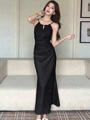 Lunivop  New Pink Pleated Bodycon Sling Sexy Long Dress Women Korean Vintage Luxury Dress Summer Elegant Festival Party Night Dress