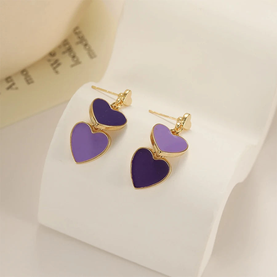 Lunivop Fashion Simple Asymmetric Color Matching Heart Earrings for Women Needle Studs Sweet Elegant Party Gifts