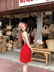 Lunivop  Woman Dresses Sleeveless V Neck Bandage Halter Backless Vintage Sexy Mini Dress Sweet Elegant Female Party Fashion