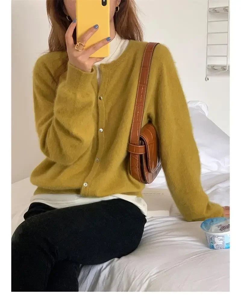 Lunivop Knitted Sweater Cardigan Loose-fit Warm Jacket Inner Wear Outer Korean Style Stylish Women's Top Core-spun Yarn
