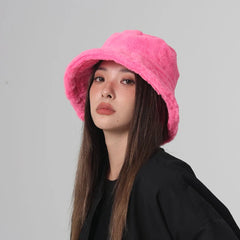 Lunivop NEW Funny Fashion Autumn Winter Leopard Fur Bucket Hat sheep Ear Ball Plush Fisherman Hat Soft Warm Thick Basin Bucket Hats