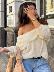 Lunivop Knit Sexy Off Shoulder Pullover Women Sweater Apricot Backless Long Sleeve Sweater Autumn Winter New Casual Streetwear