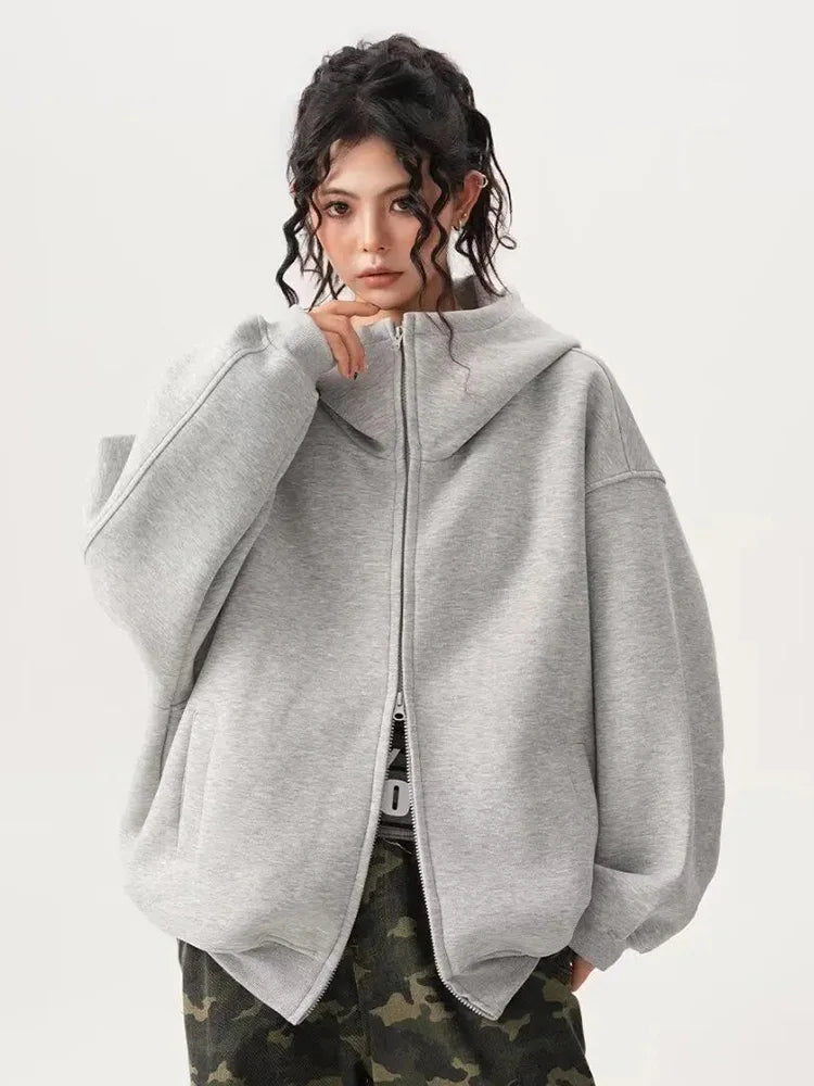 Lunivop Y2K Black Hoodies Women Streetwear Oversize Loose Long Sleeve Retro Sweatshirt American Harajuku Vintage Bf Tops Coats New