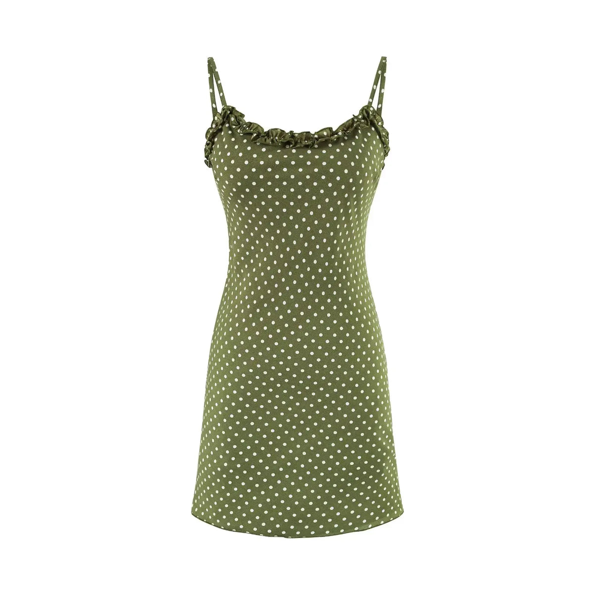 Lunivop  Vintage French Style ArmyGreen Polka Dot Print Wood ears O neck Sling Dress Women a-lined Short Dresses Femme Vestidos Robe