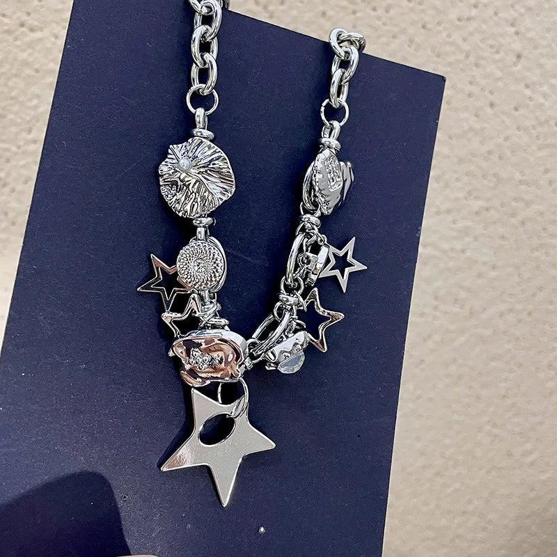 Lunivop Fashion Jewelry Statement Necklace Ladies Personality Star Necklace Gothic Alloy Pentagram Short Necklace Women