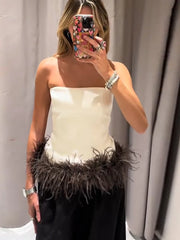 Lunivop  Panel Strapless Bustier Top Fitted Cropped Length Autumn Chic Elegant Women Blouse Luxe Romantic Party Evening Tops